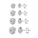 Deyanse Silver Stud Earrings for Women, 4 Pairs 925 Sterling Silver Stud Earrings Set, Unisex Small Sleeper Cartilage Cubic Zircon Stud Earrings for Multiple Piercings, Size: 3, 4, 5, 6mm