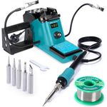 YIHUA 926LED III 60W Digital Display Soldering Iron Station Soldering Iron Kit with 2 Helping Hands, 5 Extra Soldering Iron Tips, Lead-Free Solder Wire, Auto Sleep & Calibration Support (UK Plug)