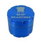 Headchef Razor, 4 Piece Grinder, Metal Herb and Spices Grinder with Sifter Scraper (Blue, 50mm)