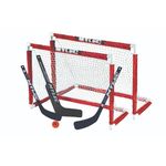 MyLec Deluxe Mini Hockey Set, with 2 Hockey Goal, 2 Pre-Curved Hockey Sticks,1 Goalie Stick & 1 Soft Ball, Sleeve Netting System, PVC Tubing Net, Lighweight & Durable, Enhanced Grip (Red/White)