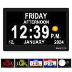 TROCOTN Dementia Clock 10 Inches Digital Clock Large Display Alarm Clock with Auto DST, Wall Clock Newest Version 3.0 (Black)