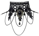 iWenSheng Halloween Costumes Jewelry for Women - Steampunk Black Lace Choker Necklace Gothic Jewelry Accessories, Vampire Choker Necklace Costume for Teen Girls, Medium, Alloy, Lace, Rhinestone,