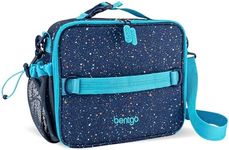 Bentgo Kids Lunch Bag - Double-Insulated, Reusable Lunch Bag for Kids 3+ with Adjustable Strap; Holds Lunch Box/Water Bottle/Snacks; Easy-Clean, Water-Resistant & Pockets (Confetti - Abyss Blue)