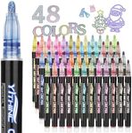 Outline Markers, 48 Metallic Shimmer Glitter Gel Pens, Tween Teen Girl Gifts Trendy Stuff, Cool Cute Art Craft School Drawing Supplies, Birthday Fun Kits for Kids Girls Ages 4 6 8 10 12 Year Old