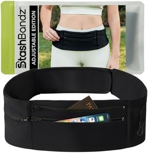 StashBandz Running belt with 3 Big Zipper Pockets + 1 Water Bottle Pocket Adjustable Travel Money Belt – Slim Fanny Pack, Waist Pack Fits Any Size Phone, Passport & More. USA Company