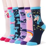 Kids Girls Cotton Socks Soft Cotton Novelty Gift Stocking Fillers for Girls Kids Socks Cute Animal Pattern 6 Pairs (Animal Unicorn F,5-8 Y)