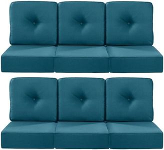 ACTREST Luxury 22x24/22x25 6-Inch Outdoor Deep Seat Cushions Set of 6 - Comfortable Patio Zipper Chair Cushion for Wicker Wicker Rocking Swivel Chairs Loveseat Couch Sectional Sofa - Peacock Blue