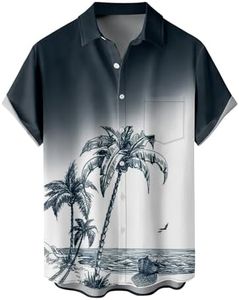 WRITKC Tropical Shirts Button Down Holiday Casual Hawaiian Short Sleeve Men Loose Beach Shirts, Ink Black Tree -15, XX-Large