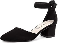 Greatonu Black Mid Low Block Heel Ankle Strap Women Court Shoes Size 4 UK/37 EU