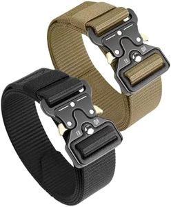 Pouchsexy Mens Tactical Belt Quick Release Metal Buckle Heavy-Duty Nylon Riggers Belts Quick-Release Buckle For Women (Black and Khaki,130CM)