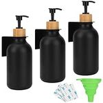 Belle Vous 3 Pack of Shampoo and Conditioner Dispensers with Labels - 16oz/475ml Refillable Black Shower Bottles with Pumps - Bathroom Dispensers for Body Wash, Liquid Soap, Shampoo & Conditioner