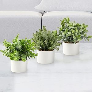 SEEKO Succulents 3 Pack Small Fake Plants - Potted Faux Plants for Laundry Room Décor, College Dorm Decor, Bathroom Décor, Modern Home Shelf or Coffee Table Décor - Artificial Desk Plant Indoor