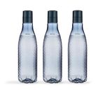 Amazon Brand - Solimo Checkered Plastic Water Bottles, Spill-Proof, 3.2 Cm Neck, Firm Grip (Set of 3, Smoke)