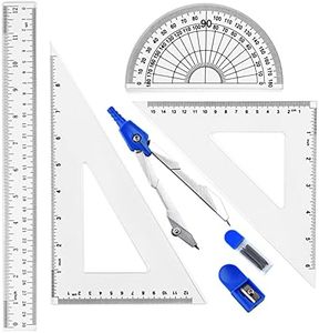 Coopay 12 Inch Math Geometry Tool Plastic Ruler Set Includes Straight Ruler, Triangle Ruler, Protractor, Compass, Pencil Lead, Pencil Sharpener for Student School Home Office Supplies