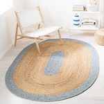 Safavieh Braided Collection BRD910H Hand-Woven Jute Area Rug, 4' x 6' Oval, Light Blue/Gold