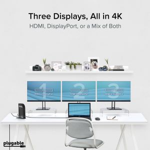 Plugable 4K USB-C Triple Monitor Docking Station – 100W Power, 3 HDMI/3 DP