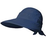 KXF Women's Sun Hat with UV Protection, Foldable Wide Brim Sun Visor with Detachable Top, Topless Sun Hats for Summer Beach Hiking, Adjustable Fit, Navy Blue