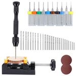 WerkWeit 62Pcs Pin Vises Hand Drill Bits Include 48Pcs Micro Twist Drill Bit, 10Pcs PCB Mini Drill Bit,1Pcs Bench Vise, 2Pcs Sanding Discs Suitable for Woodworking, Plastic, Craft Carving, Jewelry