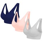 Blu Apparel Multipack Seamless Comfort Bras Sleep Bras Sizes 8-24 Not Padded Wireless (UK, Alpha, M, Regular, Regular, Navy/Grey/Peach 3 Pack)