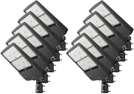 300W/240W/200W LED Parking Lot Light, 1000W Metal Halide Equivalent, 40,500 Lumens_5000K Cool White_Type III-M Distribution, Dimmable 1-10V, IP65, Bronze Housing, Inbuild Photocell_120-277V (10 Pack)