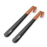 TYGA STORE Metal Shoe Horn - 42cm Long Handled Shoehorn, Shoe Horns With Leather Handle Strap, For Men, Women and Kids (Black, 2)