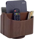 RHCSZ Brown 360 Degree Swiveling TV Remote Control Holder/Caddy, Leather Desk Organizer for Office and Home Furniture Decoration Storage Box(Dark wood grain)