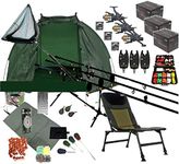 Mega Full Carp Fishing Set Up Chair Rods, Reels, Alarms,Net,Handle,Bait Bivvy Shelter Tackle,Mat,Scales,Hooks P15