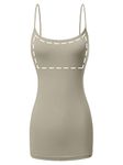 Sugar Sunday Women's Long Cotton Camisole with Shelf Bra Basic Cami Tank Top, Oyster Grey, Medium