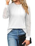 Zeagoo Womens Crewneck Tops Lace Long Sleeve Work Shirts Elegant Trendy Tops Casual Blouses Fall for Women 2024 White XL