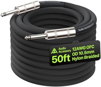 AA AUDIO ACCESSORY 12 AWG OFC Speaker Cable 1/4 Inch 50ft Nylon Braided, Kevlar-Reinforced, Noiseless Design Triple(2 OFC&Al-Foil) Shielded Guitar Amp Head to Cabinet Cable for Marshall Boss Cab&Head