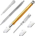 YUENTOEN Glass Cutting Tool Kit, 2mm-20mm Glass Cutter Metal Handle Cutting Tool for Cutting Glass, Mirror and Tiles with 2 Replacement Head Oil Dropper and Screwdriver