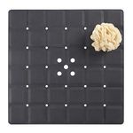 Webos Shower Mat for Textured Surface：Silicone Non Slip Shower Mat Without Suction Cups Foldable - Square Bath Mat for Reglazed Tub Textured Shower Floor (Black, 21x21 Inches)