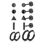 PATISORNA 6 Pairs G23 Titanium Earrings Stud Hoop Earrings Set Hypoallergenic Flat Back Earrings Small Stud Earrings Tragus Helix Cartilage Earrings Piercing Sleeper Huggie Earrings for Women Men