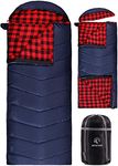 REDCAMP Wide Sleeping Bag for Adult, Cotton Sleeping Bag with Hood for 3-4 Season Winter Cold Weather Camping Fishing, Red 4lbs