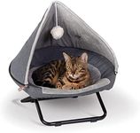 K&H Pet Products Cozy Cot Hooded Elevated Pet Bed, Dish Chair for Cats, Portable Round Papasan Chair for Cats, Machine Washable, Gray Small 19 Inches