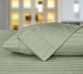 Threadmill Standard Size Luxury Pillowcases (Sage Green) - 500 Thread Count Damask Weave, 2 Piece Long Staple Cotton Pillow Protector Set, Breathable Striped Pillow Covers