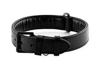 Brute Strength - Leather Dog Collar - All Black - XXL - Fits 26" and 28 3/4" Neck - Dog tag Ring - Full Grain Heavy Duty - Soft Padded - Handmade - Dog Collar for Very Large Dogs