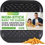 NutriChef Non-Stick Square Oven Crisper Pan - Heavy Duty Carbon Steel Baking Tray w/ Perforated Holes for Even Airflow - Bake Fries, Pizza, Frozen Snacks, & More - Dishwasher Safe, Black