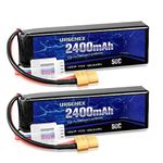 URGENEX 11.1 V 2400 mAh Lipo Battery 50C High Discharge Rate 3S RC Batteries with XT60 Plug Fit for RC Car Truggy RC Airplane, FPV Drone, UAV Quadcopter and Helicopter 2 Pack