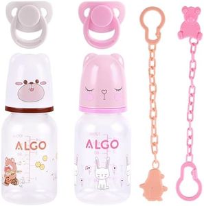 BABESIDE 6 Pcs Reborn Baby Doll Accessories Set, Cute Bear Pattern Baby Doll Bottles and Magnetic Pacifiers with Pacifier Clips Chain for Reborn Baby Dolls Girls & Boys