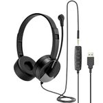 FIKDCMJ USB Headset with Microphone for PC, 3.5mm Jack 2 in 1 Headset,Wired Stereo Computer Headphone,Lightweight Headset with Volume Control Wired Headset Low Latency for Laptop, Skype, Zoom