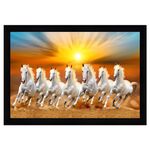 Indianara Vastu Runing Seven Horses Painting With Frame 13 Inches X 10 Inches (Style 1)