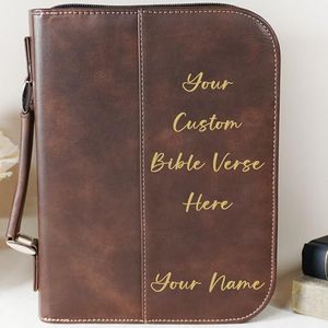 Personalized Bible Cover, Custom Vegan Leather Book Case with Handle, Zipper, Pen Holder, Front Pocket for Notes �– Customizable Design – Fits Large & Medium Bibles – For Men&Women