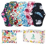 Reusable Sanitary Towels Pads (7 in 1, 25.4cm 4 Layers), Bamboo Cloth Pads for Heavy Flow with Wet Bag, Large Sanitary Pads Set with Wings, Washable Overnight Cloth Panty Liners Period Pads