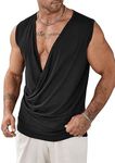 OYOANGLE Men's Draped Deep V Neck Sleeveless Tank Top Ruched Wrapped Workout Tops Black Small