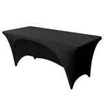 FestiCorp Black Fitted Table Cover for 8 Foot Table - Spandex Massage Lash Bed Table Covers 8Ft, Elastic Table Cloths, Open Back Stretch Table Clothes for Party, DJ Table, Banquets, Events, Trade Show