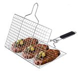 DDGAO Portable BBQ Grill Basket, Stainless Steel Fish Grill Basket with Removable Handle, Perfect for Grilling Vegetables,Sauce Bottle Brush and Carrying Pouch