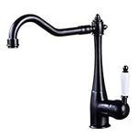 ASXSY Nostalgia Country-Style Black Kitchen Faucet Kitchen Faucet 360 ° Swivel Ceramic Single-Lever Mixer Tap Kitchen Fittings Fittings Vintage Antique Bronze,BlackFaucet