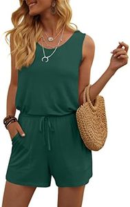 DouBCQ Womens Summer Casual Sleeveless Loose Jumpsuits Romper with Pockets (Dark Green, X-Large)