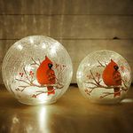 Crackle Glass Cardinal Lamp Battery Operated Globe Lamp for Women Stylish Cardinal Decor Ornaments Red Bird Pattern Stained Glass Lamp Mother's Day Gifts 2 Pack (6in & 5 in)